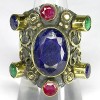 ENCHANTING SAPPHIRE-RUBY-EMERALD 2-TONE 925 SILVER RING 