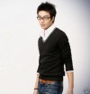 Mens Casual design V-neck Knit Tshirt Black XL(US L) 