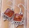 DELIGHTFUL COGNAC AMBER .925 SILVER EARRINGS 1 1/2