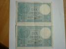 FRANCE - 2 X WW II TEN FRANC NOTES - P84 - CONSEC NOS 