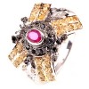 BLACK, WHITE & GOLDEN REAL ROUGH DIAMOND COCKTAIL RING  
