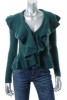 FAMOUS CATALOG Moda Cardigan Green Boucle Ruffled XS 