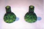 VINTAGE EMERALD GREEN CANDLESTICKS, COIN-LIKE PATTERN 
