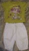 'Girl' print diamante trim top+bow trim linen pants 
