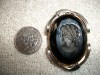 RARE VTG MOURNING BLACK GLASS LEFT FACING CAMEO BROOCH  