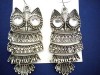 Vintage Retro Silver Owl Dangle Earrings White Glasses 