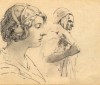 Dibujo a lápiz. Título: Figura de mujer joven y hombre 