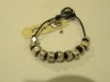 Fossil Brand Silvetone Nuggett Bead Leather Bracelet 