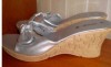 SILVER MULE WEDGE SANDAL PLATFORM ITALIAN LEATHER 8/42 