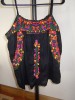 Lucky Brand, festive cotton embroidered black blouse 