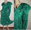 CAPE COLLAR 80s Vtg GREEN LEAF PRINT Dress 14-16 L-XL 