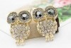Vintage Fashion Rhinestone Owl Stud Earrings GOLD NEW 
