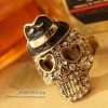Vintage Fashion Rhinestone Skull With Hat Rings Adjust 