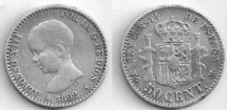 SPAIN 50 CÉNTIMOS   ALFONSO XIII 1892 *2-2  RARA      