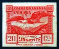 1929 ANDORRA ED#27s** 20c rojo U ***SIN DENTAR*** (55€) 
