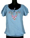 NEW Lucky Brand Embroidered Cotton Blue Blouse Top L 12 