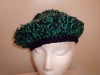 GREEN & BLUE SHAGGY KNITTED BERET STYLE HAT 59cm 