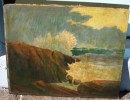 Unsigned Dirty Antique Oil on Canvas Seascape Painting Crashing Waves American 