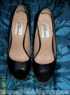 BLACK PEEPTOE HEELED SHOES SIZE 5 GREAT BLOCK HEEL VERY COMFY 