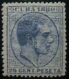 1880 CUBA Ed#59*  25 c.azul claro ALFONSO XII. LEYENDA