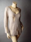 BEIGE Pullover Shredded Distressed Ripped Tattered Slit Knit Jumper Sweater OS 