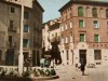 POSTAL DE MONZON (HUESCA) plaza de los martires y calle generalisimo 