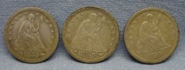 3 U.S. Liberty Seated Quarter Dollar Coins 1853 - 1856 
