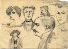 Dibujo a lápiz. Título: Cómicos de la obra: El Condado 