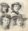 Dibujo a lápiz.Personajes rembrandtnianos 