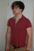 TOPMAN Red Stripey Grandad/Polo T-shirt - Medium 