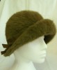 VINTAGE Angora Wool Olive Green Flapper Style Hat 