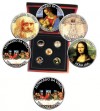 5 Monedas medio dollar. Half Dollar keneddy. Leonardo da vinci color. estuche