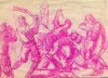 Dibujo a lápiz color. Título: Pelea 