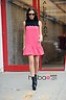  Women Pink Polyester Contrast Scallop Trim Sleeveless Short Shift Dress Size S 