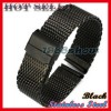  New Fashion 22 mm Black Mesh Watch Band Stainless Safe Lock Strap Fit Most Watch 