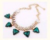  New 1Strand Fashion Green Triangle Bead Rhinestone Golden Metal Choker Necklace 